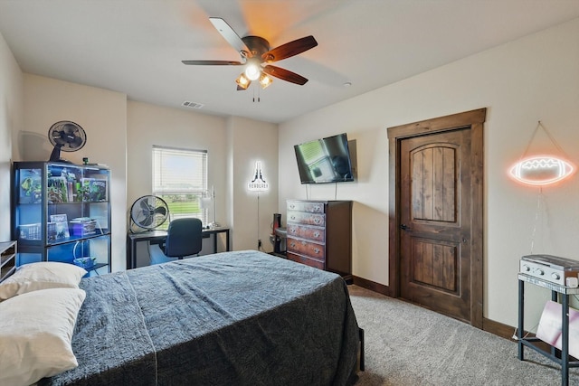 5900 Florance Rd, Northlake, TX 76247 - bedroom with light colored carpet, baseboards, and ceiling fan