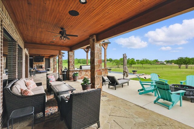 5900 Florance Rd, Northlake, TX 76247 - view of patio with an outdoor living space with a fire pit and a ceiling fan