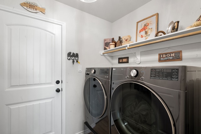 355 Sunset Cv, Bluff Dale, TX 76433 - washroom with washer and dryer and baseboards