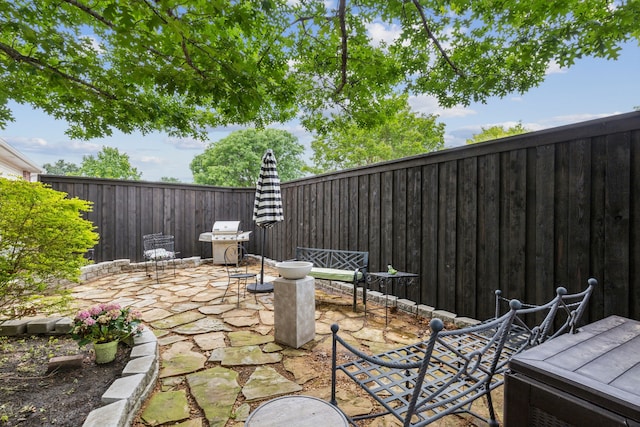 4055 Seabury Dr, Dallas, TX 75287 - fenced backyard with area for grilling and a patio