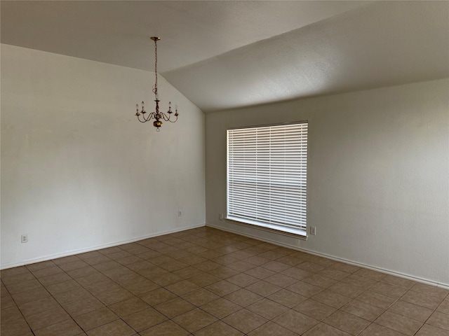 2825 Saint Croix Ave, Lancaster, TX 75134 - tiled spare room featuring vaulted ceiling, a chandelier, and baseboards