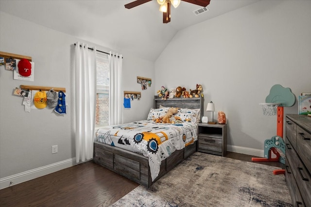 309 Bluffside Trl, Benbrook, TX 76126 - bedroom with vaulted ceiling, wood finished floors, baseboards, and ceiling fan