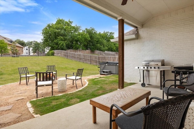 309 Bluffside Trl, Benbrook, TX 76126 - view of patio / terrace with a hot tub, area for grilling, and ceiling fan