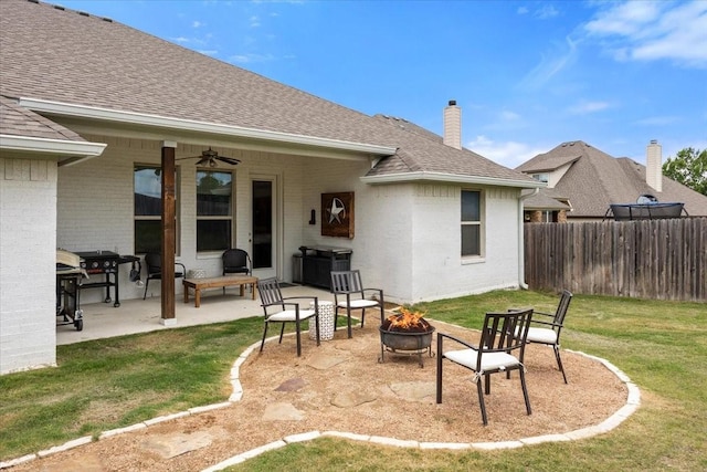309 Bluffside Trl, Benbrook, TX 76126 - view of patio / terrace featuring a fire pit, a ceiling fan, and grilling area