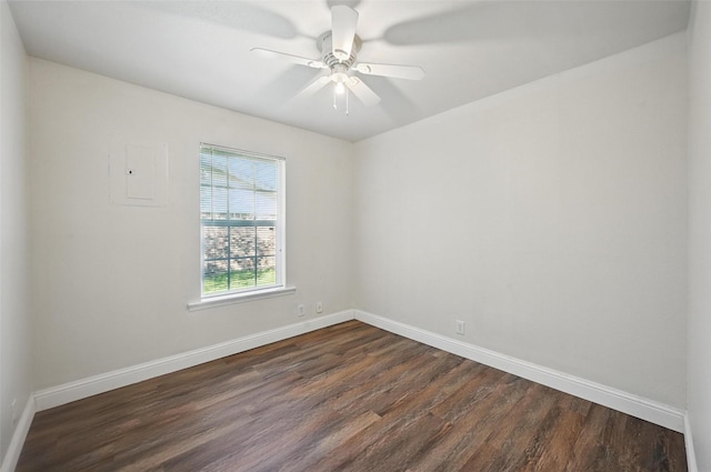 5833 Westhaven Dr, Fort Worth, TX 76132 - spare room featuring dark wood-type flooring, baseboards, and a ceiling fan