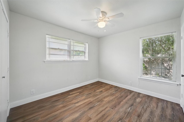 5833 Westhaven Dr, Fort Worth, TX 76132 - unfurnished room with wood finished floors, baseboards, and ceiling fan
