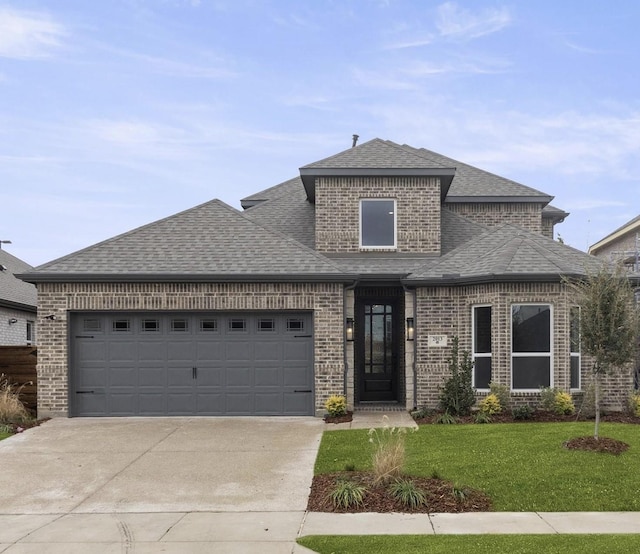 2013 Fall Creek Cv, Mesquite, TX 75181 - view of front of house with brick siding, roof with shingles, concrete driveway, a front yard, and an attached garage