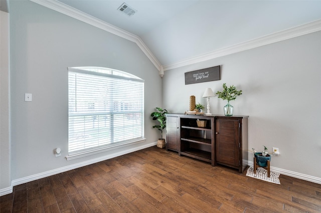3526 Washington Dr, Frisco, TX 75034 - sitting room featuring vaulted ceiling, wood finished floors, baseboards, and ornamental molding