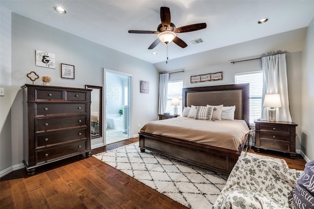 3526 Washington Dr, Frisco, TX 75034 - bedroom with dark wood-style floors, baseboards, ceiling fan, and recessed lighting
