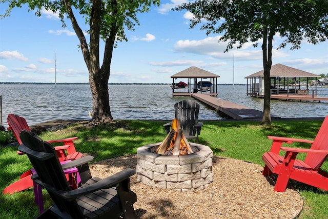 104 Kingsway, Tool, TX 75143 - dock with a fire pit, a water view, and a gazebo