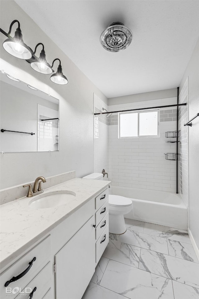 1226 Manor Pl, Shreveport, LA 71118 - bathroom with vanity, shower / washtub combination, toilet, and marble look tiles