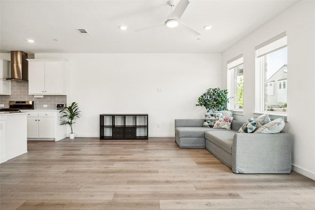 3811 Rosemont Dr, Prosper, TX 75078 - living room featuring light wood-style floors, a ceiling fan, recessed lighting, and baseboards