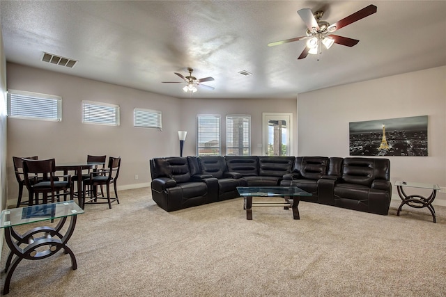 18133 Grandview Dr, Forney, TX 75126 - living room featuring light colored carpet, ceiling fan, and baseboards