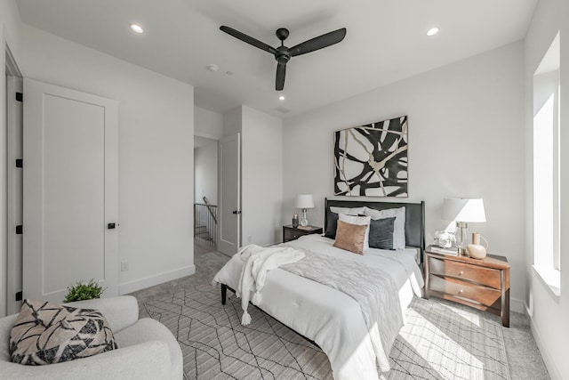 5320 Reiger Ave Unit 101, Dallas, TX 75214 - bedroom with baseboards, recessed lighting, carpet, and ceiling fan