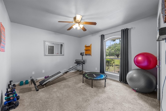 120 Hollie Dr, Red Oak, TX 75154 - exercise room featuring carpet, ceiling fan, and baseboards
