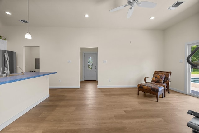 120 Hollie Dr, Red Oak, TX 75154 - sitting room with light wood-type flooring, a ceiling fan, baseboards, and recessed lighting