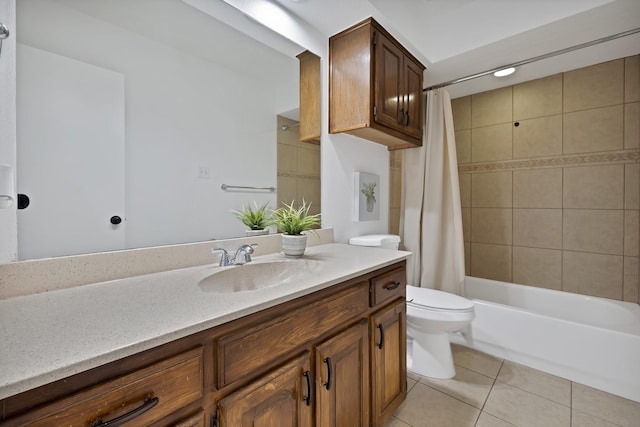 1614 Shadow Moss Way, Carrollton, TX 75007 - full bathroom with tile patterned floors, vanity, and shower / bathtub combination with curtain