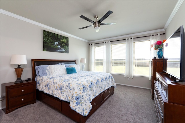 2400 Prairie Trail Ave, Aubrey, TX 76227 - carpeted bedroom featuring crown molding, baseboards, and a ceiling fan