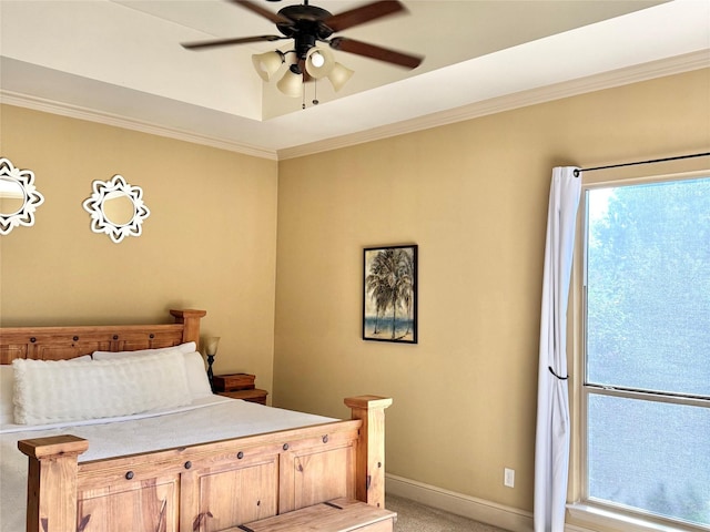 1801 Monaco Dr, Corinth, TX 76210 - bedroom with baseboards, ornamental molding, light carpet, and ceiling fan