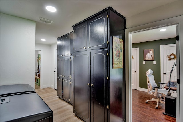 366 W Blackjack St, Dublin, TX 76446 - kitchen with light wood-style floors, an office area, recessed lighting, and baseboards