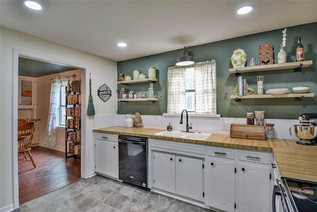 366 W Blackjack St, Dublin, TX 76446 - kitchen with black appliances, open shelves, a sink, plenty of natural light, and recessed lighting