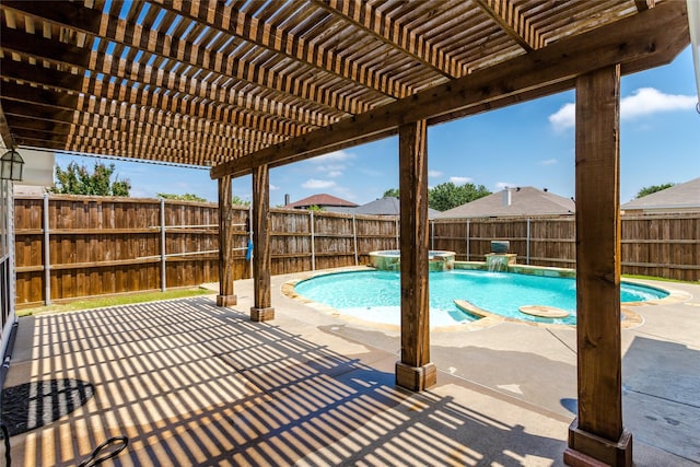 432 Maplegrove Rd, Cedar Hill, TX 75104 - view of swimming pool with a pool with connected hot tub, a pergola, a fenced backyard, and a patio area