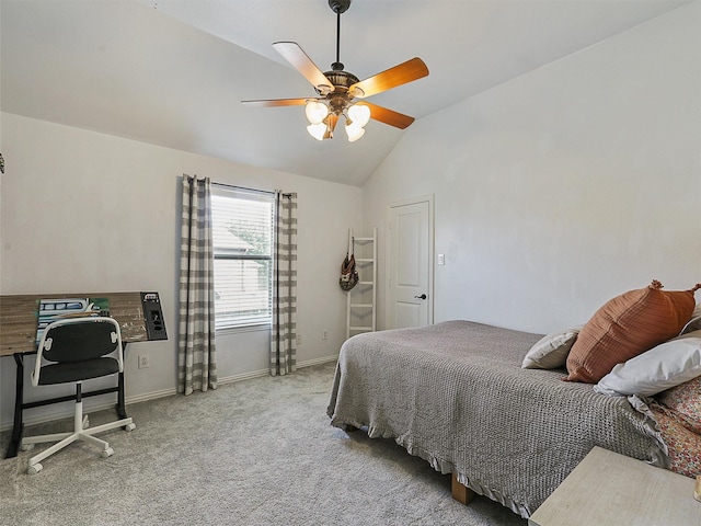 701 Buffalo Springs Dr, Prosper, TX 75078 - carpeted bedroom featuring lofted ceiling, baseboards, and a ceiling fan