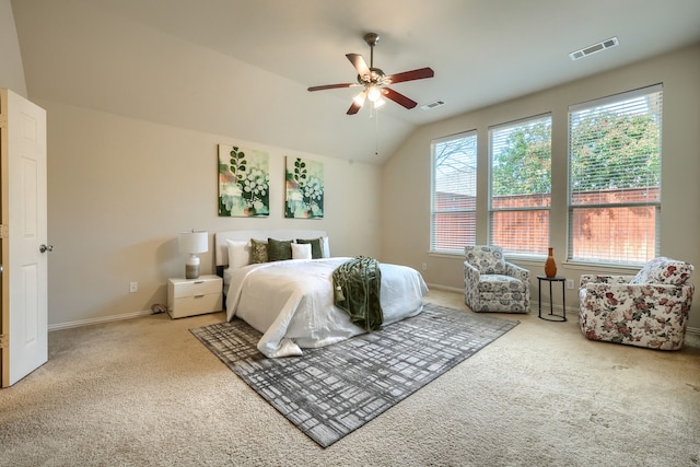 10520 Sexton Dr, Mckinney, TX 75072 - carpeted bedroom featuring baseboards, vaulted ceiling, and a ceiling fan