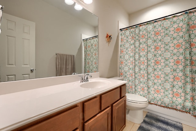 10520 Sexton Dr, Mckinney, TX 75072 - bathroom with vanity, tile patterned floors, toilet, and shower / bath combination with curtain