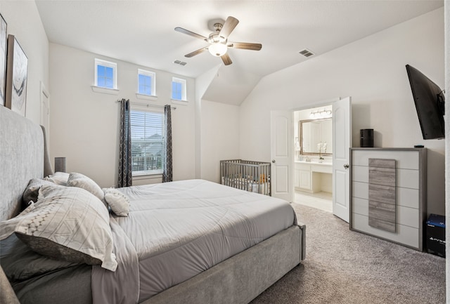 3909 Shrike Trl, Fort Worth, TX 76262 - carpeted bedroom featuring ensuite bath and ceiling fan
