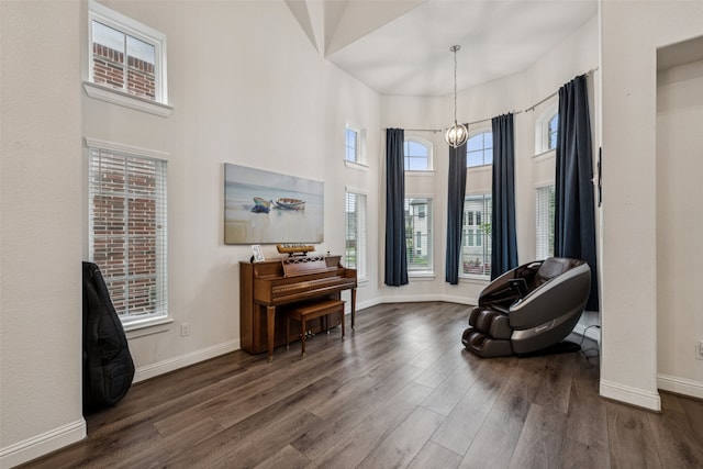 3909 Shrike Trl, Fort Worth, TX 76262 - sitting room with dark wood-style floors, baseboards, and a towering ceiling
