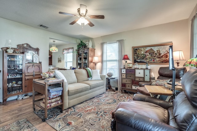201 S Lake Dallas Dr, Lake Dallas, TX 75065 - living room featuring ceiling fan and wood finished floors