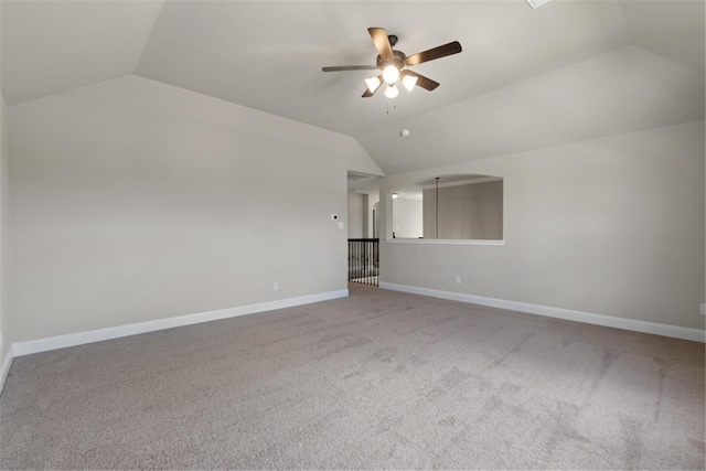 104 Laurel Oak Dr, Red Oak, TX 75154 - bonus room with lofted ceiling, a ceiling fan, carpet flooring, and baseboards