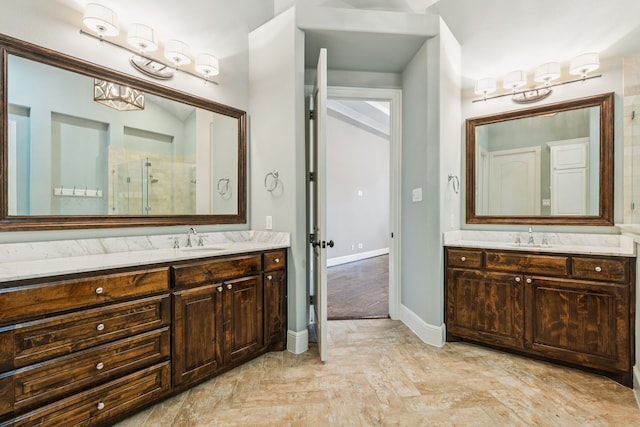 3708 Ledgestone Ct, Richardson, TX 75082 - bathroom with a shower stall and two vanities