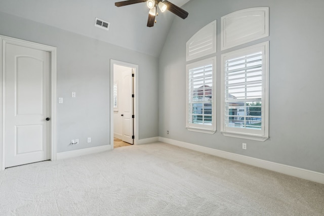 3708 Ledgestone Ct, Richardson, TX 75082 - unfurnished bedroom with carpet flooring, vaulted ceiling, ensuite bath, and ceiling fan