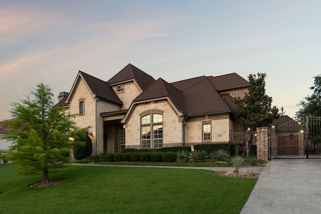 3708 Ledgestone Ct, Richardson, TX 75082 - french country inspired facade featuring a gate, stone siding, and a lawn