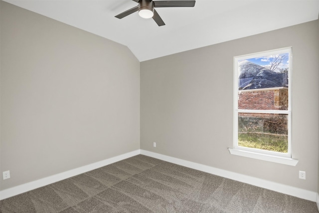 1621 S Chisholm Trl, Granbury, TX 76048 - empty room with dark carpet, ceiling fan, plenty of natural light, baseboards, and lofted ceiling