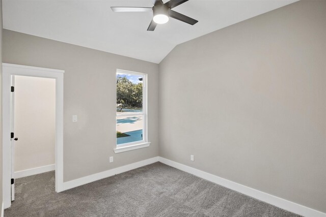 1621 S Chisholm Trl, Granbury, TX 76048 - carpeted empty room with ceiling fan, baseboards, and vaulted ceiling