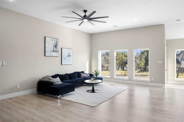 1621 S Chisholm Trl, Granbury, TX 76048 - living area featuring a ceiling fan, wood finished floors, recessed lighting, and baseboards
