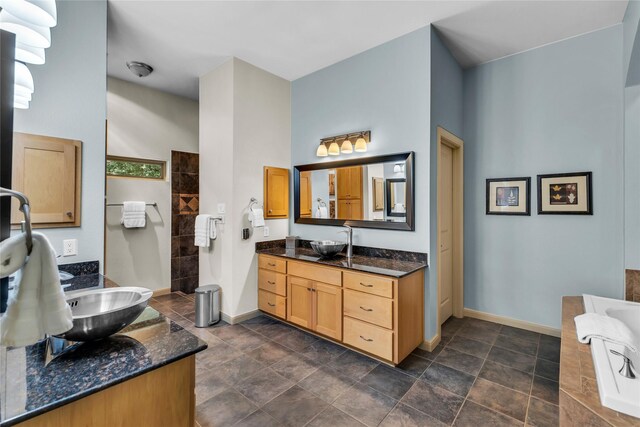 1212 Porter Rd, Bartonville, TX 75022 - full bath with baseboards, two vanities, a bath, and a walk in shower