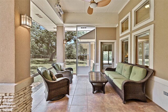 1212 Porter Rd, Bartonville, TX 75022 - sunroom with a ceiling fan and an outdoor hangout area