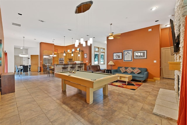 1212 Porter Rd, Bartonville, TX 75022 - recreation room featuring ceiling fan, billiards, and recessed lighting