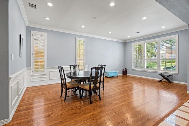 3804 Morning Dove Dr, Plano, TX 75025 - dining space featuring crown molding, wood finished floors, and recessed lighting