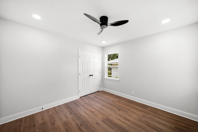 2415 Falls Dr, Dallas, TX 75211 - empty room featuring wood finished floors, ceiling fan, baseboards, and recessed lighting