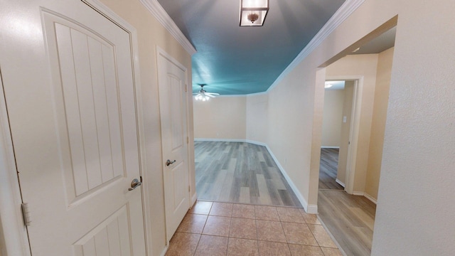 2008 Pine Knot Dr, Heartland, TX 75126 - corridor featuring crown molding, light tile patterned flooring, and baseboards