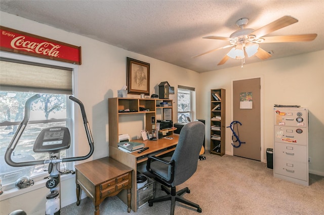1055 Miller Rd, Reno, TX 76020 - office space with light colored carpet, a ceiling fan, and a textured ceiling