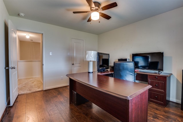 103 Presidents Way, Venus, TX 76084 - home office featuring dark wood-type flooring, ceiling fan, and baseboards