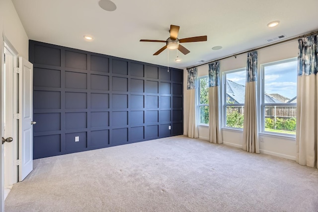 17204 Clover Dr, Celina, TX 75009 - unfurnished room featuring a decorative wall, ceiling fan, carpet floors, and recessed lighting