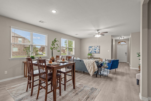 1601 Bennington Ln, Celina, TX 75009 - dining room featuring light wood-style floors, ceiling fan, baseboards, and recessed lighting