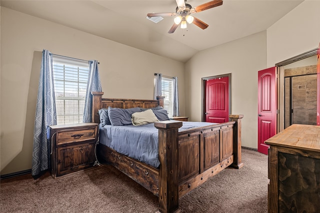 4905 Lakepark Dr, Sanger, TX 76266 - carpeted bedroom featuring vaulted ceiling and a ceiling fan